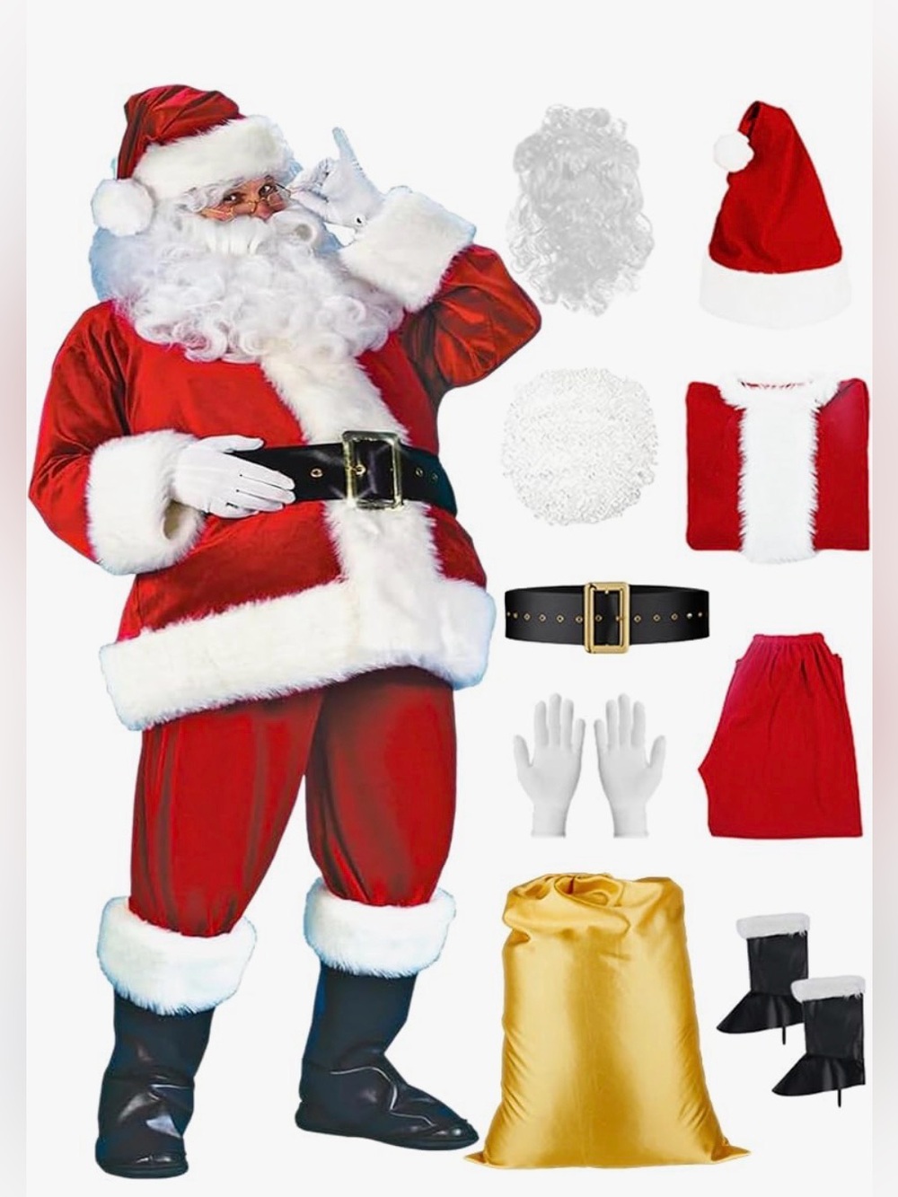🔥Santa Claus Complete Costume, 9-Piece Adult Santa Suit Sz. XXL,NIP